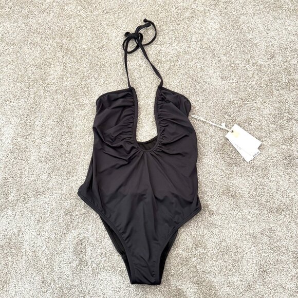Good American Black Halter Plunge One Piece Swimsuit Size Small Bathing Suit - Picture 7 of 10
